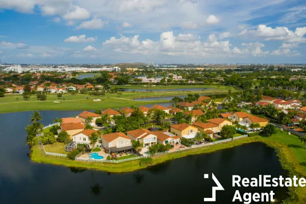 aerial drone residential homes city