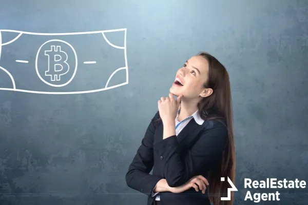 woman thinking on business with bitcoins