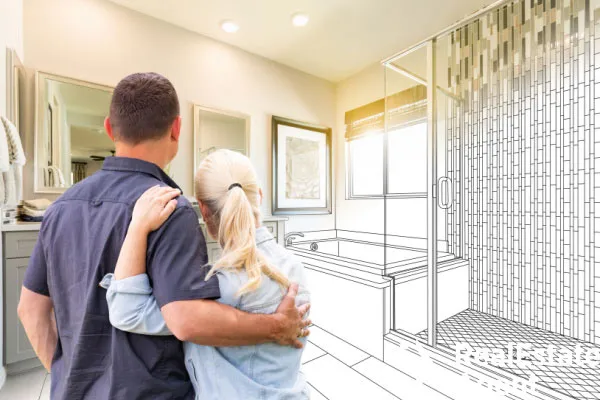 couple facing bathroom drawing gradating