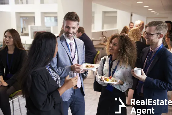 delegates networking during conference lunch break