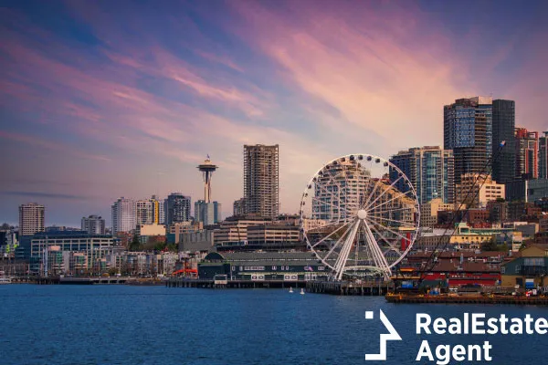 seattle skyline great wheel water