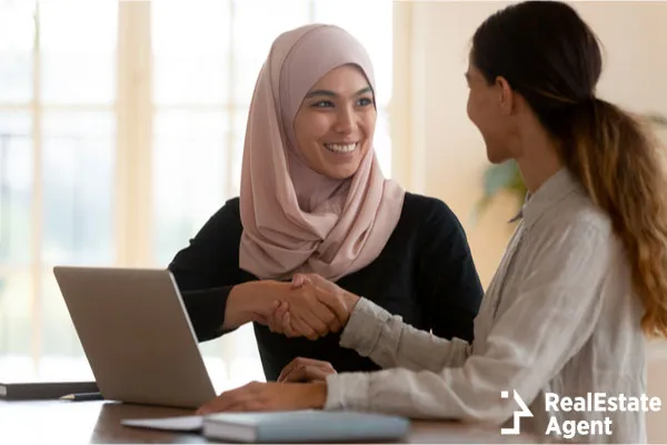 happy asian muslim businesswoman