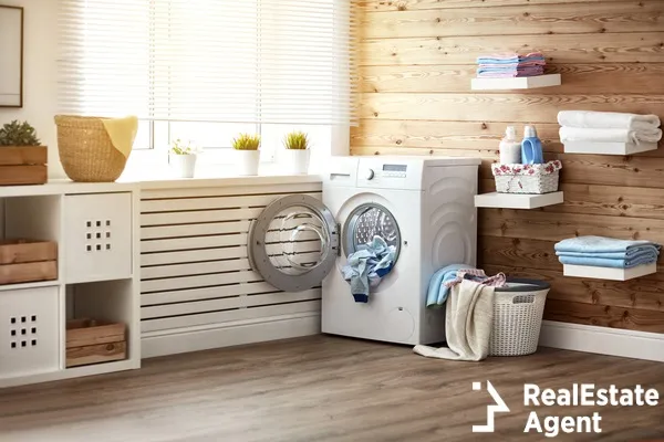 real laundry room with washing machine