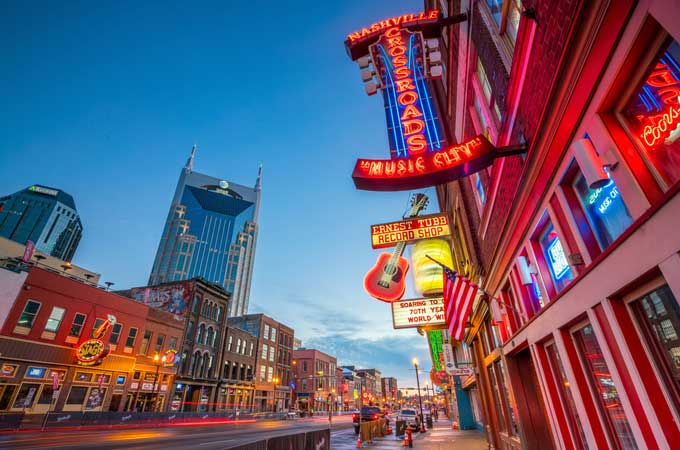 Neon signs on Lower Broadway Nashville TN